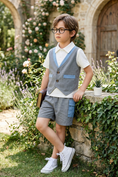 Load image into Gallery viewer, Dark Gray and Blue Cotton-Linen Blend 2-Piece Vest Set
