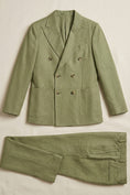 Load image into Gallery viewer, Boys Sage Green Linen-Blend Double-Breasted 2-piece Suit

