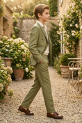 Load image into Gallery viewer, Boys Sage Green Linen-Blend Double-Breasted 2-piece Suit
