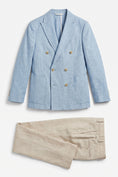 Cargar la imagen en la vista de la galería, Boys Light Blue Linen-Blend Double-Breasted 2-piece Suit
