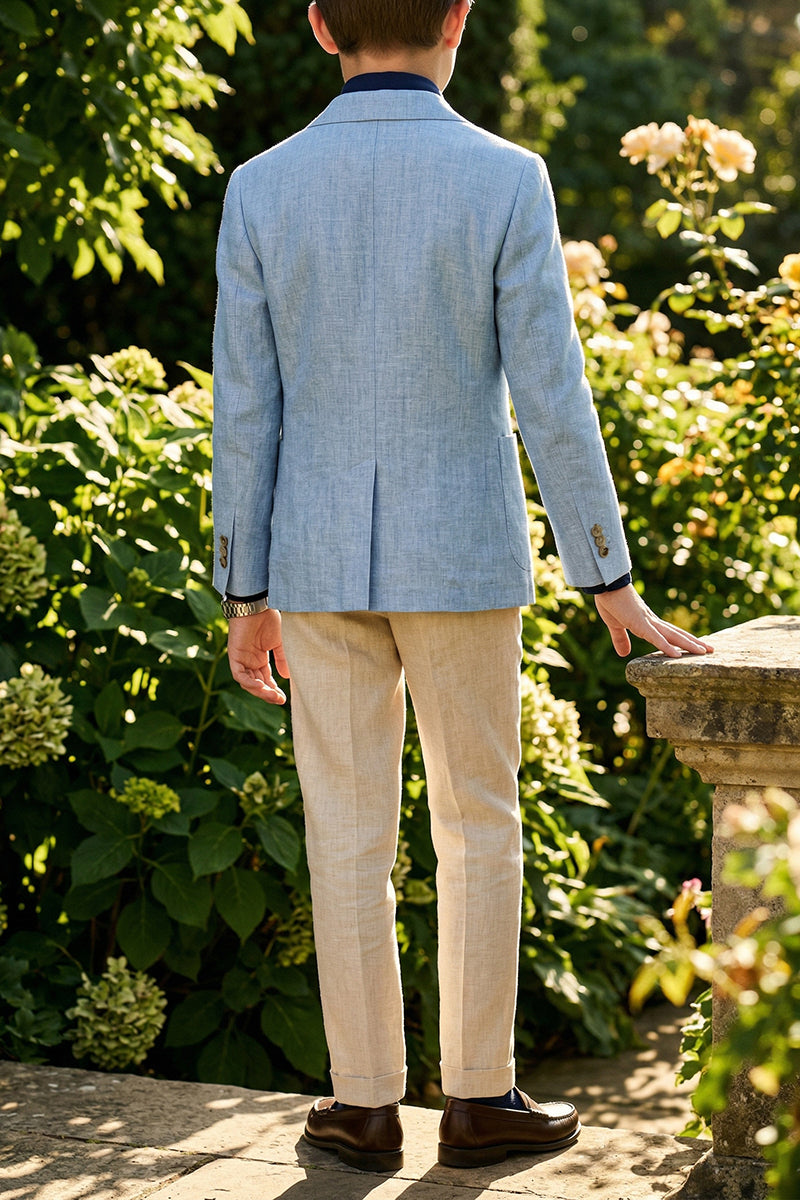 Boys Light Blue Linen-Blend Double-Breasted 2-piece Suit