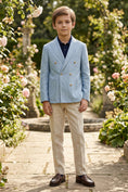 Cargar la imagen en la vista de la galería, Boys Light Blue Linen-Blend Double-Breasted 2-piece Suit
