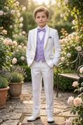 Load image into Gallery viewer, Boys White Tuxedo with Gold Trim 3-Piece Suit
