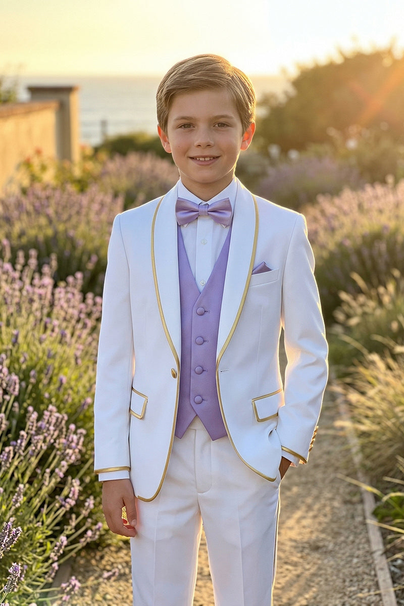 Boys White Tuxedo with Gold Trim 3-Piece Suit
