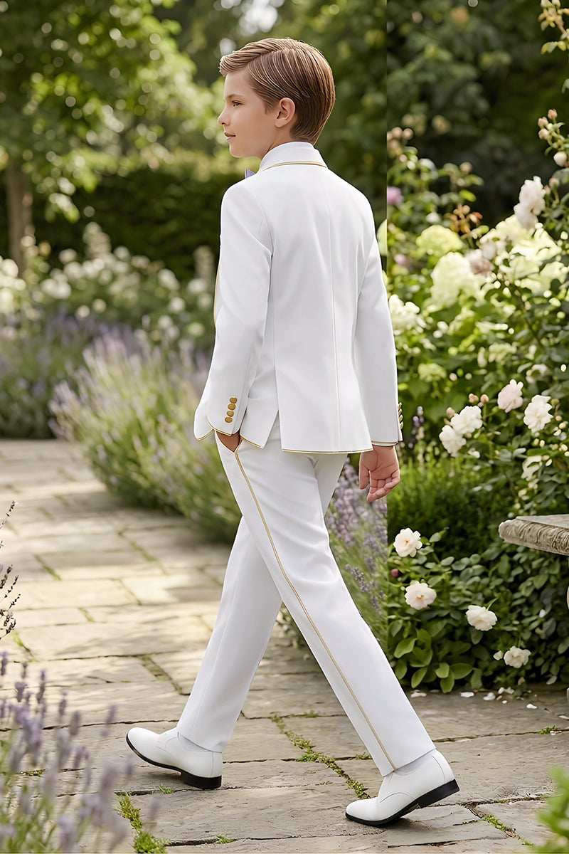Boys White Tuxedo with Gold Trim 3-Piece Suit