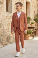 Boys Terracotta Linen-Blend 3-Piece Suit for Rustic Weddings