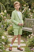 Load image into Gallery viewer, Boys Sage Green Linen Blazer & Shorts 2-piece Suit
