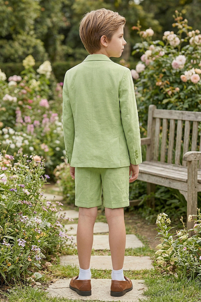 Boys Sage Green Linen Blazer & Shorts 2-piece Suit