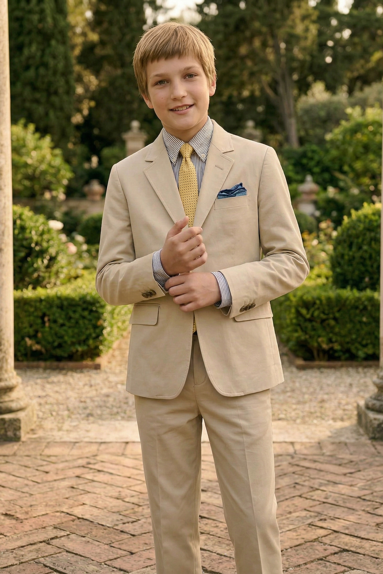 Light Khaki Cotton-Linen Single-Breasted 2-Piece Suit