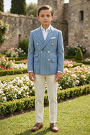 Boys Light Blue Pinstripe Double-Breasted 2-piece Suit
