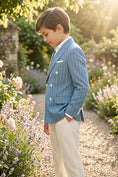 Load image into Gallery viewer, Boys Light Blue Pinstripe Double-Breasted 2-piece Suit
