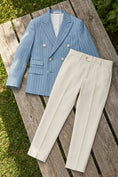 Load image into Gallery viewer, Boys Light Blue Pinstripe Double-Breasted 2-piece Suit
