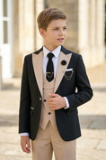 Load image into Gallery viewer, Black and Apricot Blend 3-Piece Suit
