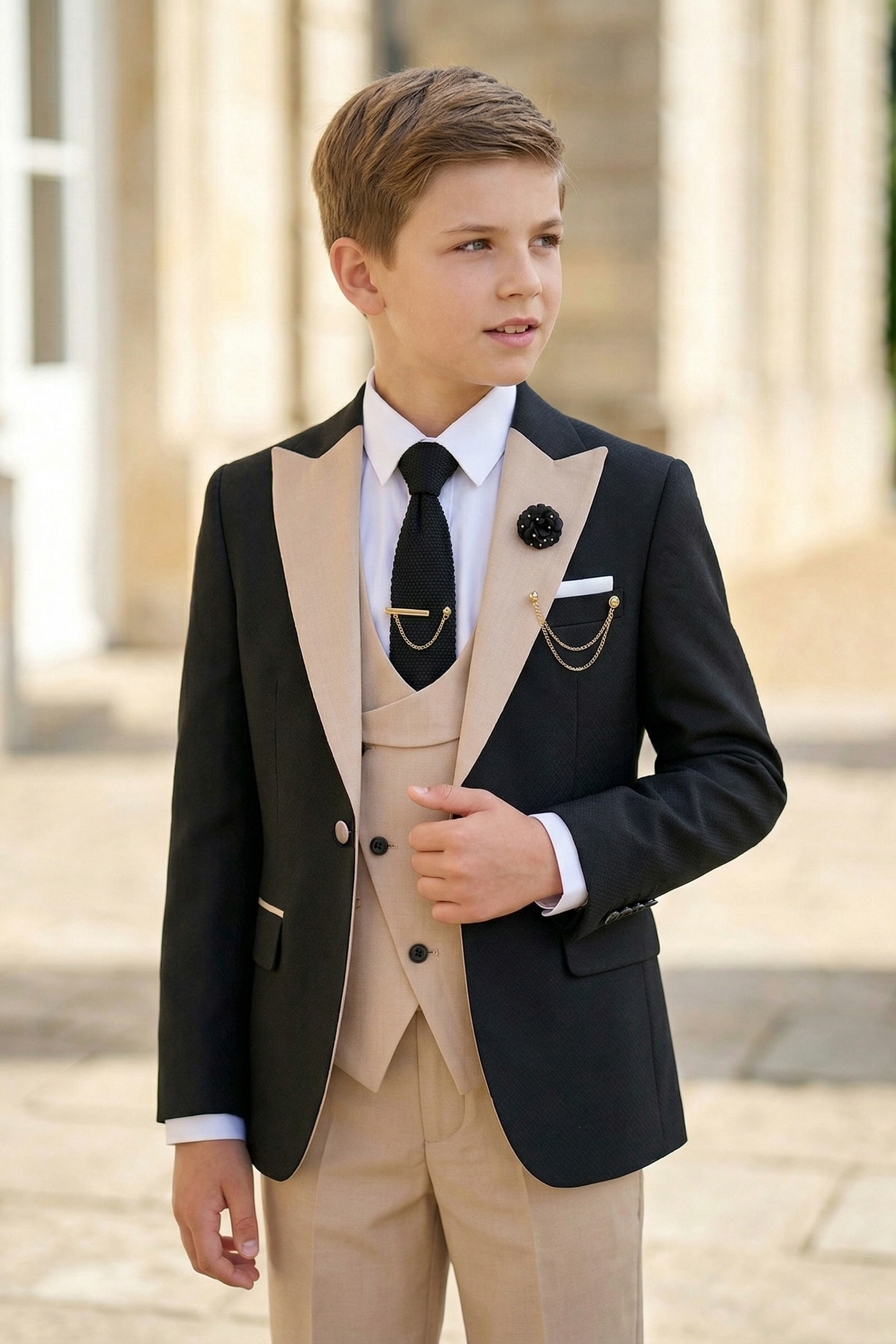 Black and Apricot Blend 3-Piece Suit