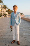 Charger l'image dans la visionneuse de la galerie, Light Blue Cotton-Linen Single-Breasted 2-Piece Suit
