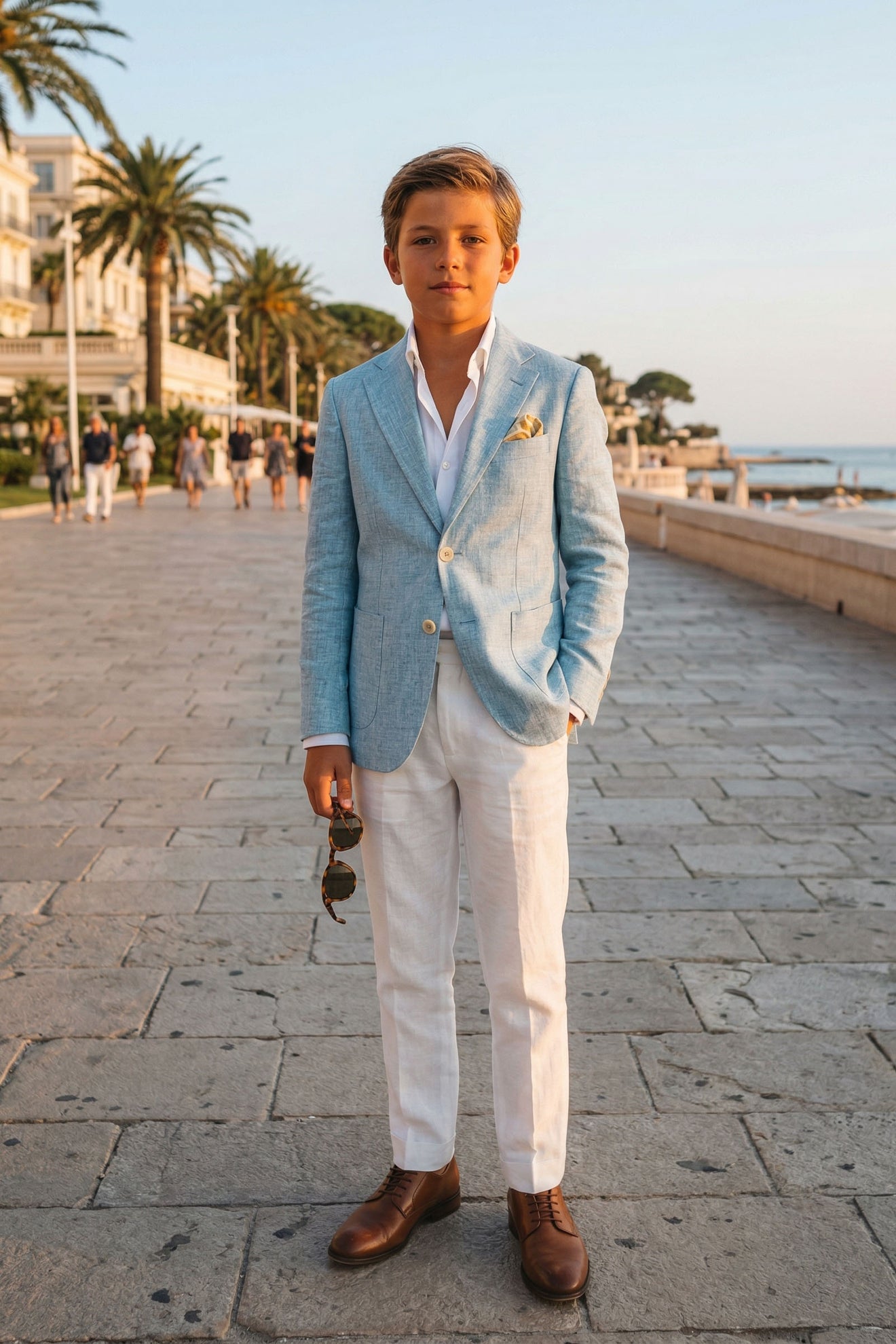 Light Blue Cotton-Linen Single-Breasted 2-Piece Suit