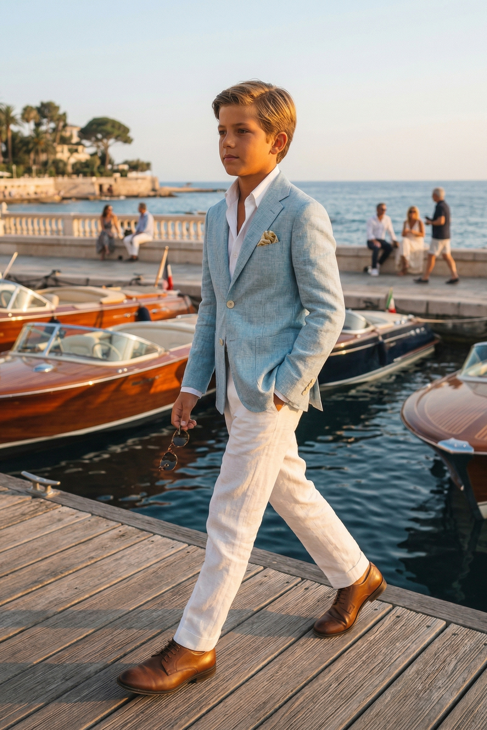 Light Blue Cotton-Linen Single-Breasted 2-Piece Suit