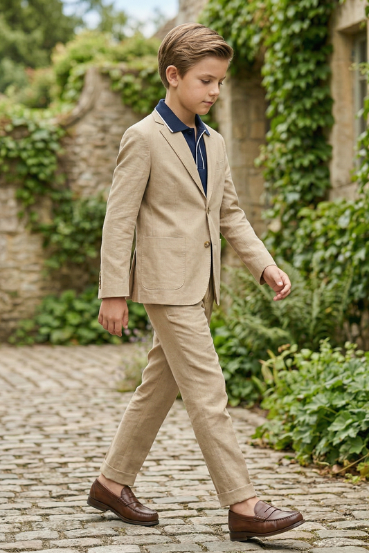 Light Khaki Cotton Linen Single-Breasted 2-Piece Suit