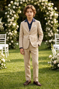 Cargar la imagen en la vista de la galería, Light Khaki Cotton Linen Single-Breasted 2-Piece Suit
