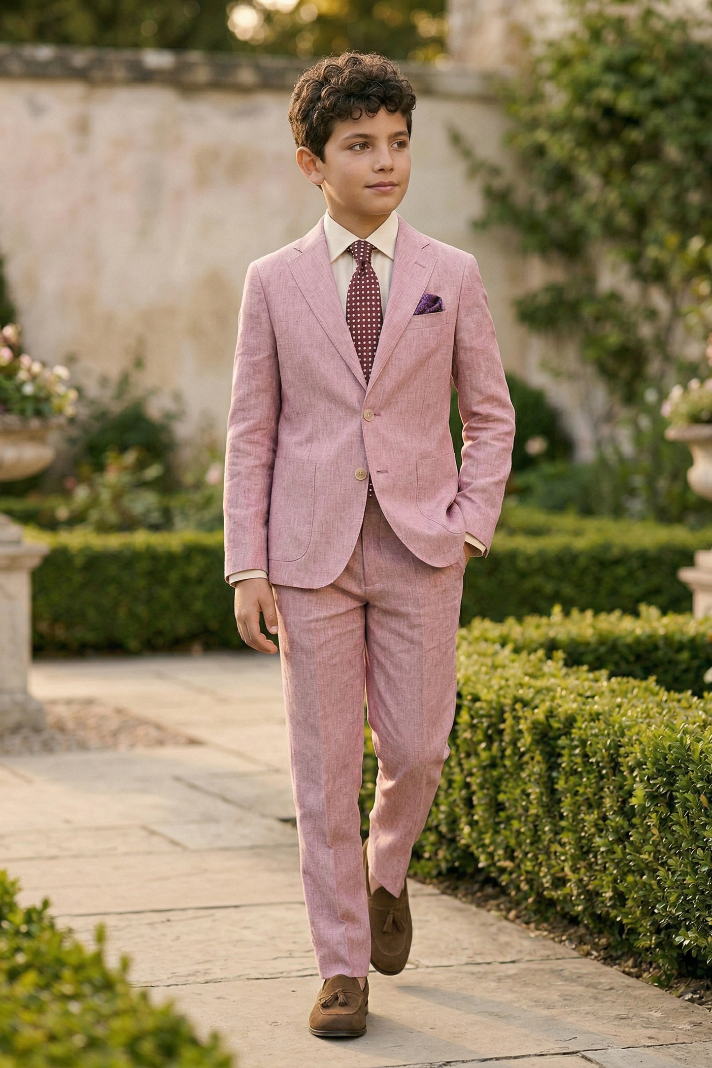 Pink Cotton Linen Single-Breasted 2-Piece Suit