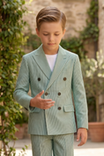 Load image into Gallery viewer, Green Striped Double-Breasted 2-Piece Suit
