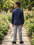 Load image into Gallery viewer, Boys Navy Blue & Grey 3-Piece Suit for Garden Weddings

