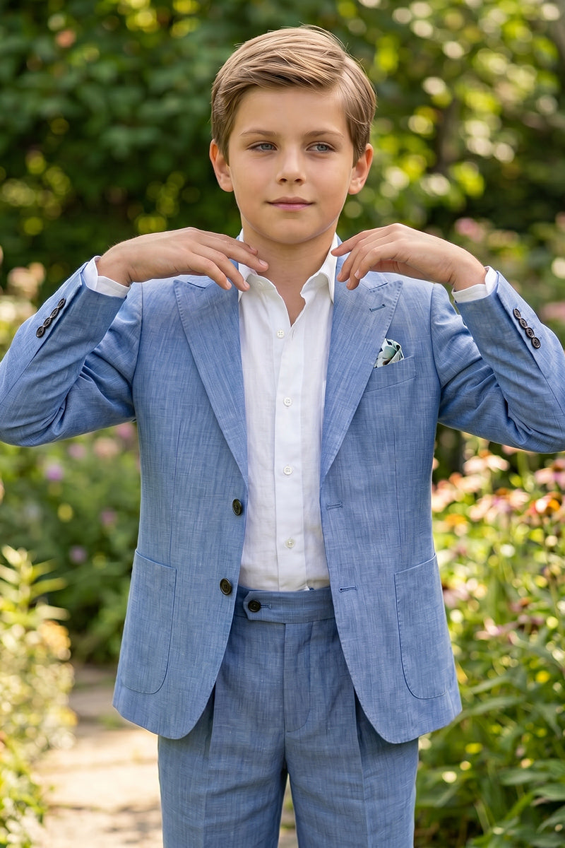 Boys Light Blue Linen 2-piece Suit for Garden Weddings