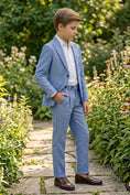 Load image into Gallery viewer, Boys Light Blue Linen 2-piece Suit for Garden Weddings
