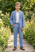 Load image into Gallery viewer, Boys Light Blue Linen 2-piece Suit for Garden Weddings

