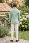 Load image into Gallery viewer, Boys Sage Green Linen Blazer & Cream Trousers 2-piece Suit
