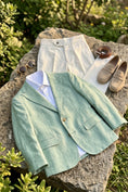 Load image into Gallery viewer, Boys Sage Green Linen Blazer & Cream Trousers 2-piece Suit
