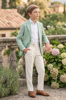 Boys Sage Green Linen Blazer & Cream Trousers 2-piece Suit