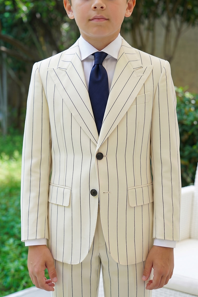 Boys Cream Pinstripe 2-piece Suit