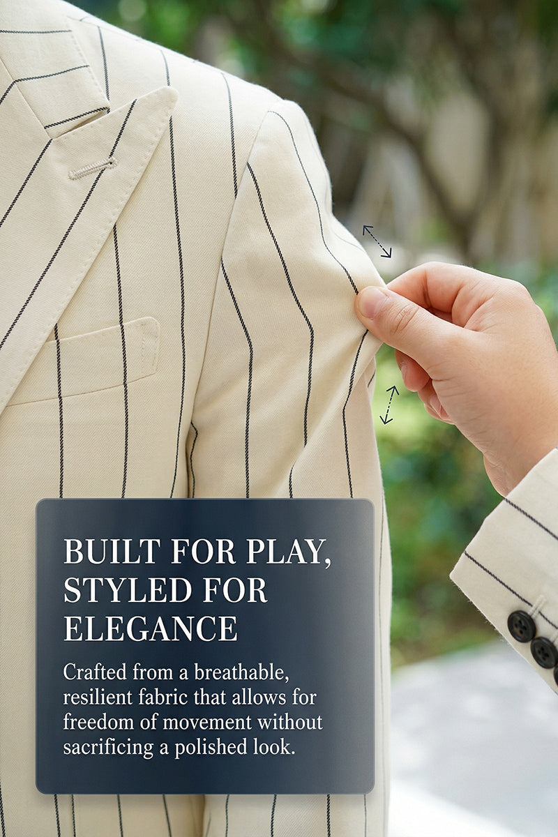 Boys Cream Pinstripe 2-piece Suit