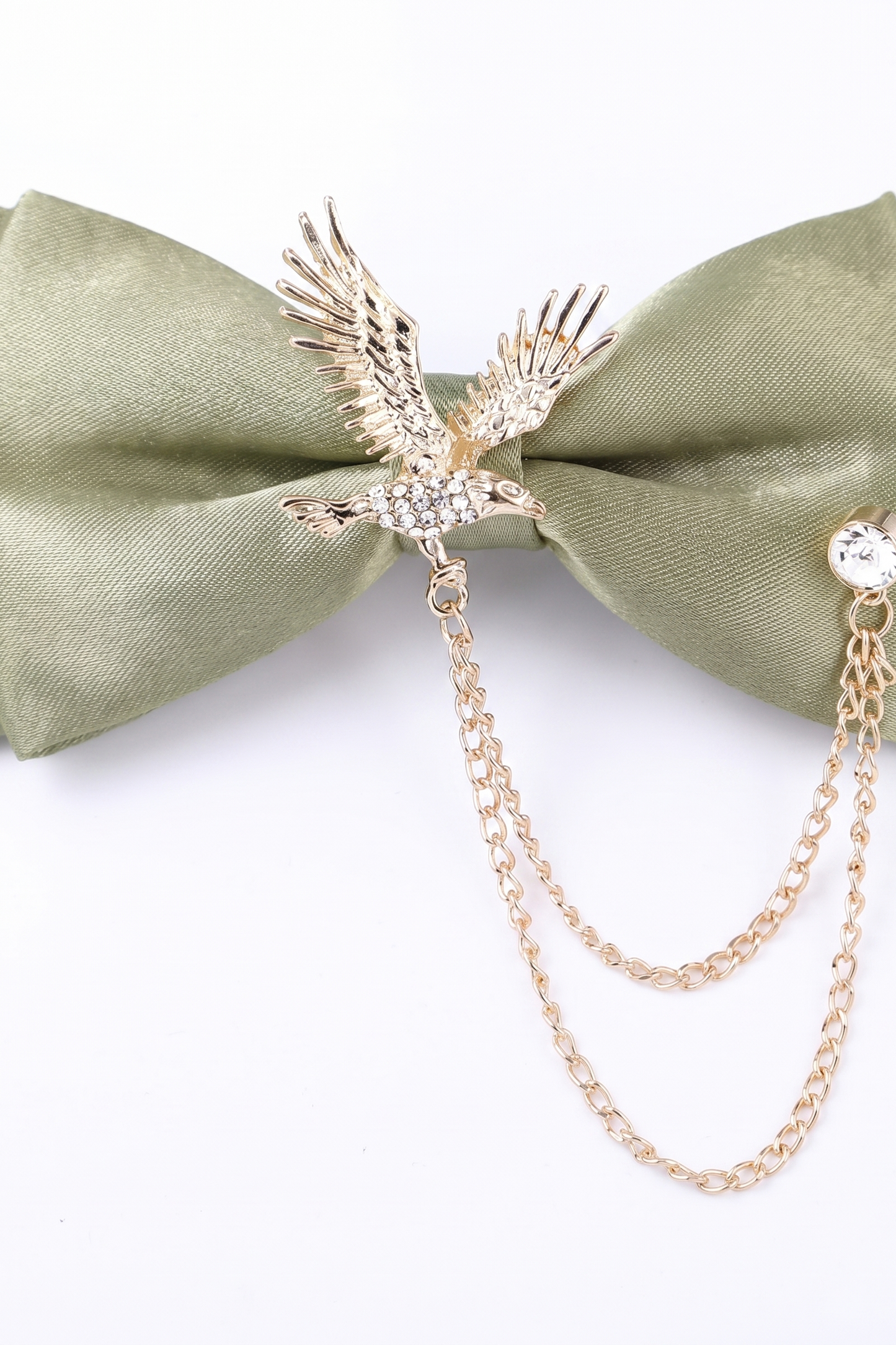 Boys Light Green Satin Animal Brooch Bow Tie
