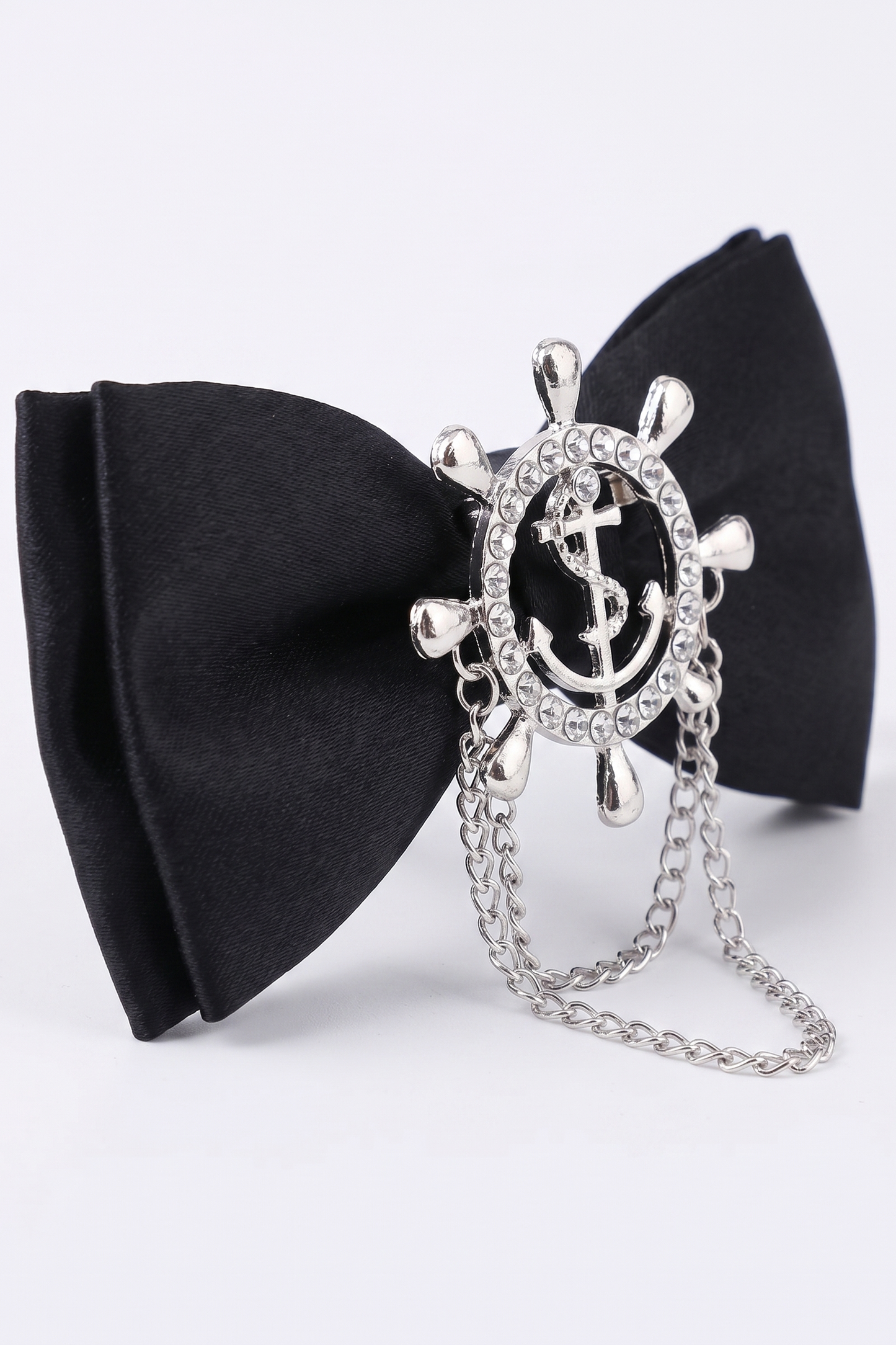 Boys Black Satin Nautical Brooch Bow Tie