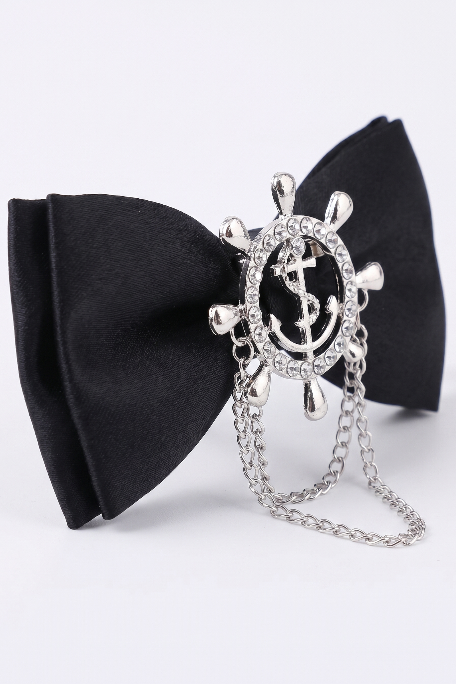 Boys Black Satin Nautical Brooch Bow Tie