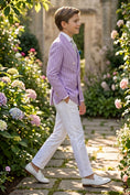 Load image into Gallery viewer, Boys Lavender Pinstripe Double-Breasted 2-piece Suit
