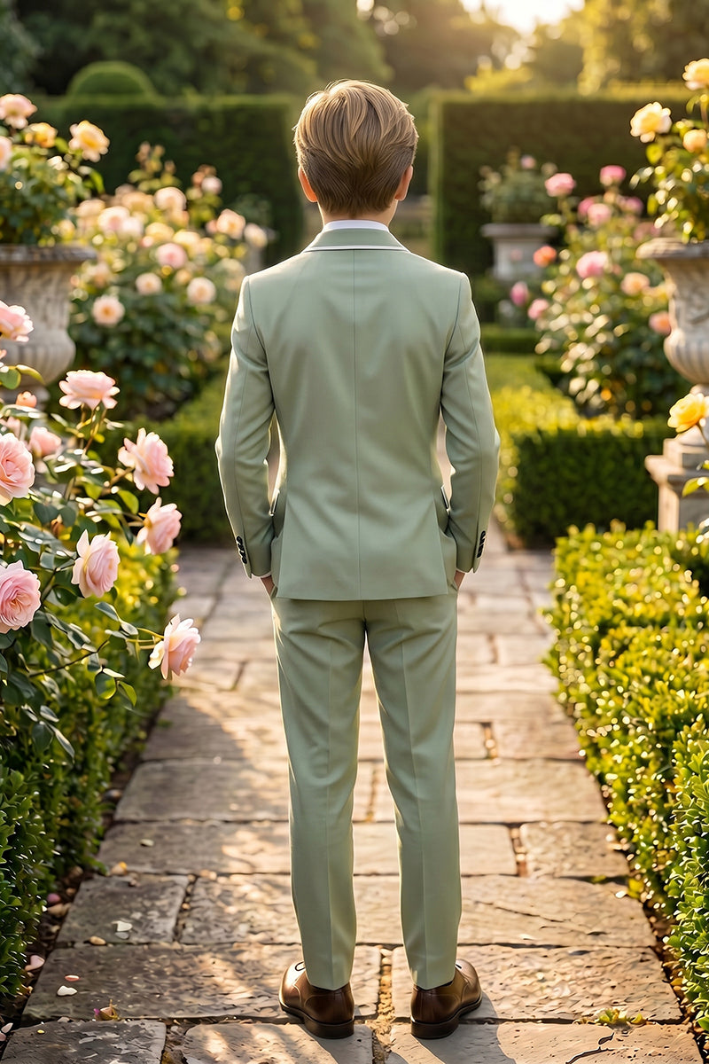 Boys Sage Green Double-Breasted with White Piping 2-piece Suit