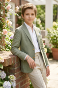 Load image into Gallery viewer, Green Cotton And Linen Single-Breasted 2-Piece Suit
