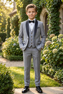 Boys Grey Tuxedo with Black Lapel 3-Piece Suit