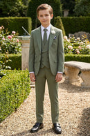 Boys Sage Green 3-Piece Suit with Corsage for Garden Weddings