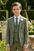 Load image into Gallery viewer, Boys Sage Green 3-Piece Suit with Corsage for Garden Weddings
