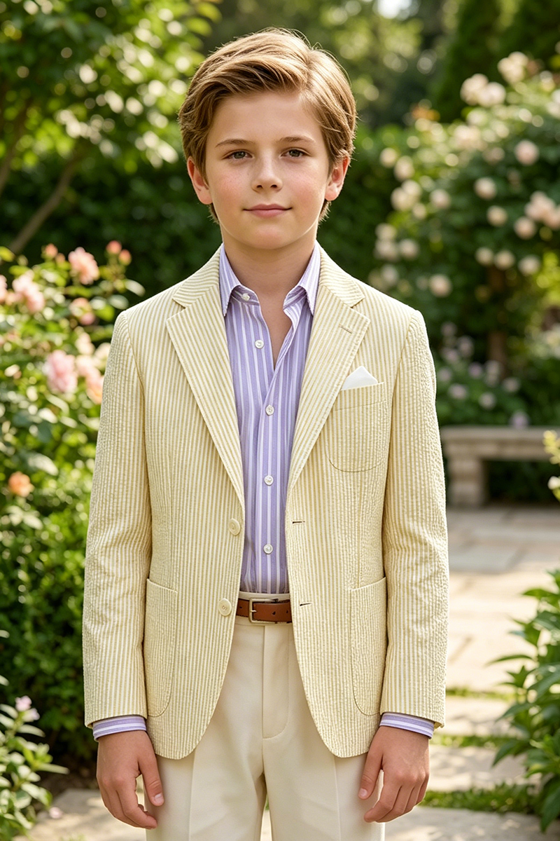 Boys Cream Seersucker 2-piece Suit