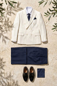 Load image into Gallery viewer, Boys Ivory Double-Breasted Blazer with Navy Trousers 2-piece Suit
