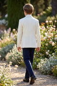 Load image into Gallery viewer, Boys Ivory Double-Breasted Blazer with Navy Trousers 2-piece Suit
