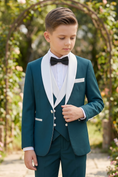 Load image into Gallery viewer, Deep Lake Blue And White Shawl Collar 3-Piece Suit
