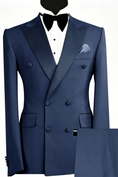 Load image into Gallery viewer, Navy Blue Blended Satin Double-Breasted 2-Piece Suit
