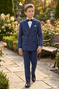 Load image into Gallery viewer, Navy Blue Blended Satin Double-Breasted 2-Piece Suit
