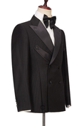Load image into Gallery viewer, Black Blended Satin Double-Breasted 2-Piece Suit
